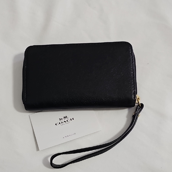 Coach Black Leather Wristlet with Gold Accents - Picture 3 of 9
